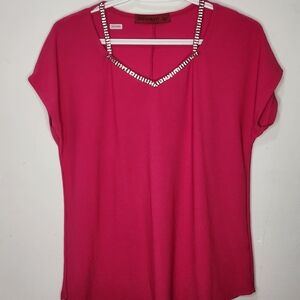 Scarlett Fuchsia Short Sleeve Top with Rhinestone Neckline